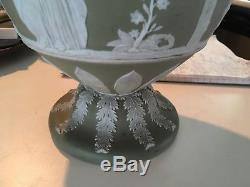 1-Wedgwood Jasperware Green 1899 HUGE 15x8 Urn Vase Handles NICE! (2 available)