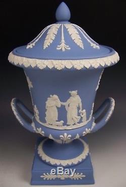 12 Wedgwood Blue Jasperware Pedestal Campana Urn Mint Conditon