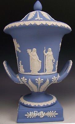 12 Wedgwood Blue Jasperware Pedestal Campana Urn Mint Conditon