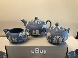 (13) Pc. Vintage 1950s Wedgwood Blue Jasper Ware Jasperware Tea Set Full Size