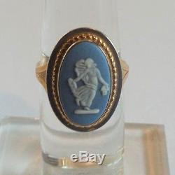 14 K Gold Wedgwood Blue JASPERWARE Cameo Carved Ring