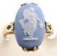 14k Gold Wedgwood Blue Jasperware Cameo Ring Vintage Size 5.5 Made In England