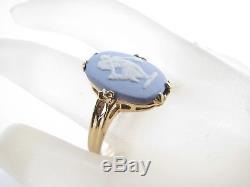 14K Gold Wedgwood Blue Jasperware Cameo Ring Vintage Size 5.5 Made in England
