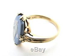 14K Gold Wedgwood Blue Jasperware Cameo Ring Vintage Size 5.5 Made in England