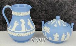 (18) Pc. Vintage Wedgwood Blue Jasperware Jasper Dip Tea Set