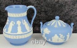 (18) Pc. Vintage Wedgwood Blue Jasperware Jasper Dip Tea Set