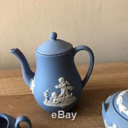 18 pc Wedgwood Miniature Blue Jasperware Teapot & Coffee Pot Sets