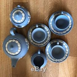 18 pc Wedgwood Miniature Blue Jasperware Teapot & Coffee Pot Sets