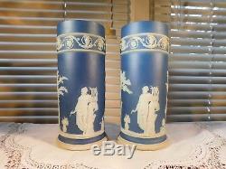 1800's Portland Jasper ware Column Spill Vases Antique Porcelain