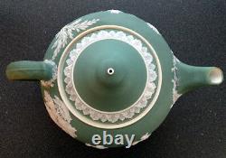 1880 ANTIQUE Vintage WEDGWOOD Sage Green Jasperware TEAPOT Tea Pot / No ENGLAND