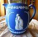 1891 Antique Wedgwood Deep Cobalt Blue Jasperware Porcelain Handled Pitcher Ex