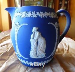 1891 Antique Wedgwood Deep Cobalt Blue Jasperware Porcelain Handled Pitcher EX