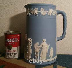 1901 WEDGWOOD milk pitcher jasperware antique english pottery vtg blue vase art