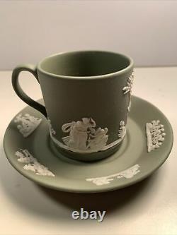1963 Vintage WEDGWOOD Sage Green 6Cups, 6Sauce, 1Cup, 1 Cigarette Holder 2Tray