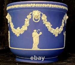 19th C Wedgwood Cobalt Blue Jasperware Jardiniere Classical Scenes