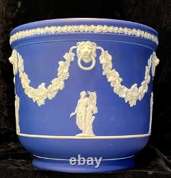 19th C Wedgwood Cobalt Blue Jasperware Jardiniere Classical Scenes