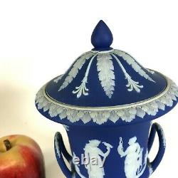 19th Century Wedgwood Dark Blue Jasperware Covered Urn Jar