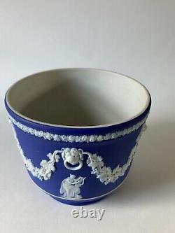 19th Century Wedgwood Jasperware Planter Cache Pot White On Cobalt/dark Blue