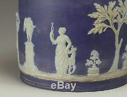 19th century Blue Wedgwood Jasperware Biscuit Jar with Silverplate Lid & Handle