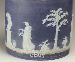 19th century Blue Wedgwood Jasperware Biscuit Jar with Silverplate Lid & Handle