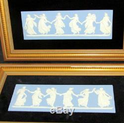 2 Vintage Wedgwood Blue Jasperware Framed Dancing Hours Plaques