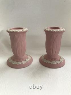 2 Wedgwood Pink Jasperware candle holders in excellent condition