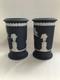 2 Wedgwood Portland Blue Jasperware Posy Vases In Excellent Condition