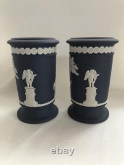 2 Wedgwood Portland blue jasperware posy vases in excellent condition