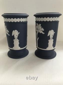 2 Wedgwood Portland blue jasperware posy vases in excellent condition