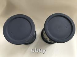 2 Wedgwood Portland blue jasperware posy vases in excellent condition