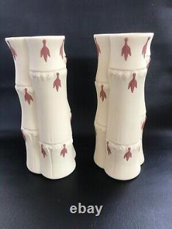 2 Wedgwood Yellow Jasperware tall Bamboo vases in excellent condition