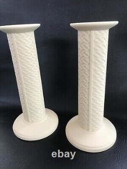 2 Wedgwood Yellow Jasperware tall candle holders in excellent condition