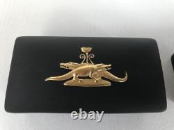 2 Wedgwood jasperware Black/gold Egyptian design trinket boxes