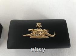 2 Wedgwood jasperware Black/gold Egyptian design trinket boxes