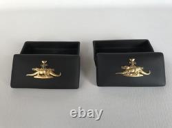 2 Wedgwood jasperware Black/gold Egyptian design trinket boxes