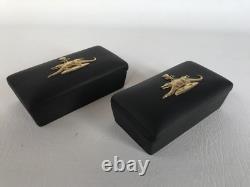 2 Wedgwood jasperware Black/gold Egyptian design trinket boxes