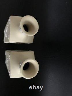 2 Wedgwood yellow jasperware primrose pattern Bud Vases in excellent condition