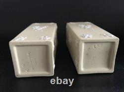 2 Wedgwood yellow jasperware primrose pattern Bud Vases in excellent condition