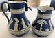 2 X Antique Wedgewood Jasperware Jugs Pitchers Dark Blue Lovely Designs