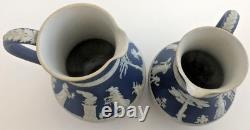 2 x Antique Wedgewood Jasperware Jugs Pitchers Dark Blue Lovely Designs