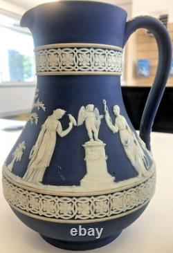 2 x Antique Wedgewood Jasperware Jugs Pitchers Dark Blue Lovely Designs