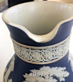 2 x Antique Wedgewood Jasperware Jugs Pitchers Dark Blue Lovely Designs