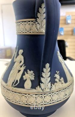 2 x Antique Wedgewood Jasperware Jugs Pitchers Dark Blue Lovely Designs