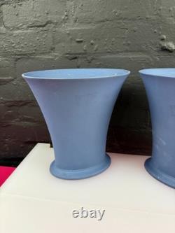 2 x Wedgwood Jasper Ware Portland Blue Vase 9.75 High Extra Wide 9.5 Pair
