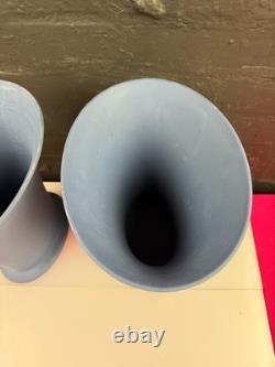 2 x Wedgwood Jasper Ware Portland Blue Vase 9.75 High Extra Wide 9.5 Pair