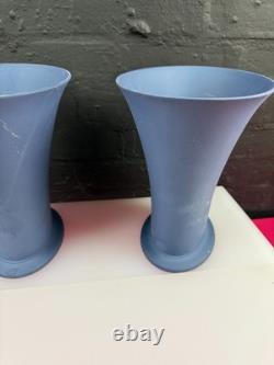 2 x Wedgwood Jasper Ware Portland Blue Vase 9.75 High Extra Wide 9.5 Pair