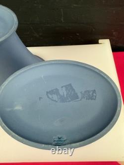 2 x Wedgwood Jasper Ware Portland Blue Vase 9.75 High Extra Wide 9.5 Pair