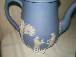 28 Wedgwood Blue Jasperware Teapot Coffee Pot Creamer Sugar Bowl Tea Set