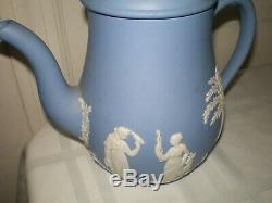 28 Wedgwood Blue Jasperware Teapot Coffee Pot Creamer Sugar Bowl Tea Set