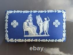 2x Antique 19th Century Wedgwood Jasperware Box Blue Figures Match Striker